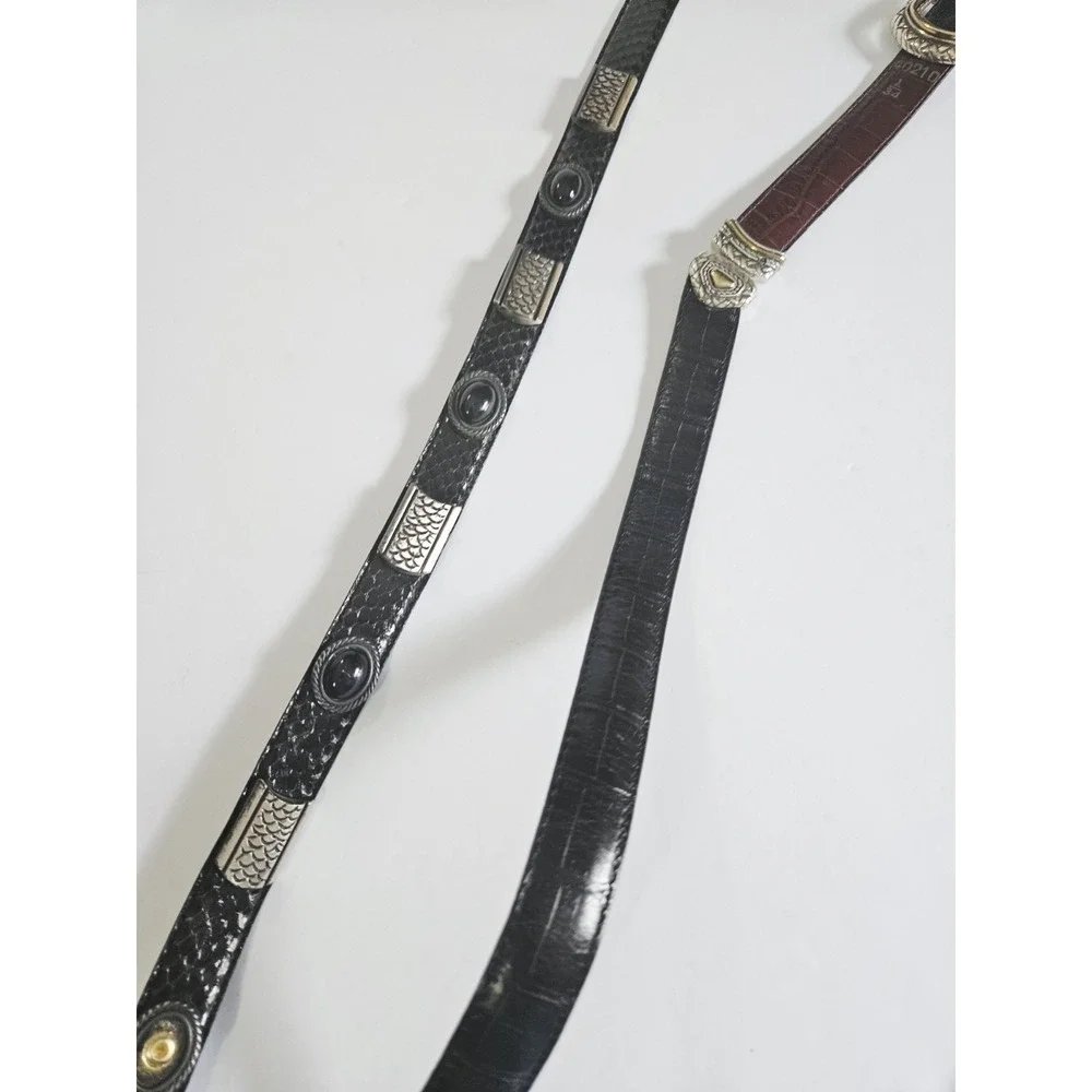 VTG‎ 90s Brighton Womans Leather Belts Black And Brown Leather Silver Hardware